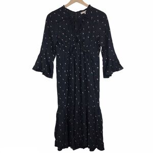 LOFT Midi Dress Prairie Peasant Boho Ruffle Floral Rosebud Garden Party XS NWT